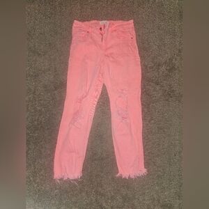 Pink Distressed Frayed Hem Jeans